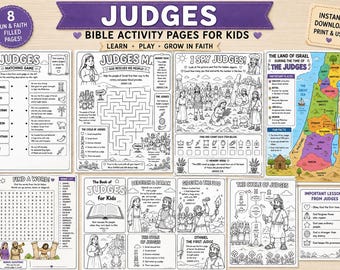 A Christian 1 week- JUDGES| Bible Activity Pages for Kids |Printable Bundle | Christian Mazes |I Spy |Worship Worksheets