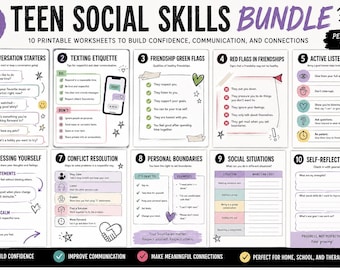 Teen Social Skills Sheets | Autism,ADHD Social Skills|Communication,Friendships,Boundaries & Conflict | Special Education Printable Bundle