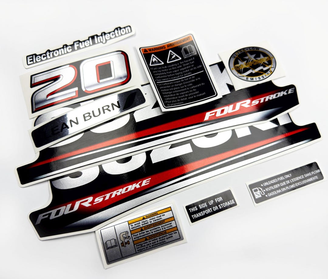 Vinyl Silver Decal Kit for Suzuki 20 Hp Four Stroke Outboard Engine ...