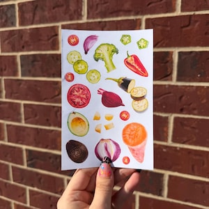 Cut Veggies Sticker Sheet – Retro Kitchen Nostalgia | Produce Stickers | Scrapbook & Junk Journal Food Decor (4.5x6.75)