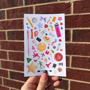 Y2K Nostalgia Sticker Sheet, Junk Princess Aesthetic | 2000s Childhood | Random Object Collage | Junk Journal Stickers (4.5x6.75)