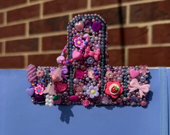 Clip para diario basura XL con mezcla rosa / Clip con dije de joya rosa y morado / Clip para planificador colorido