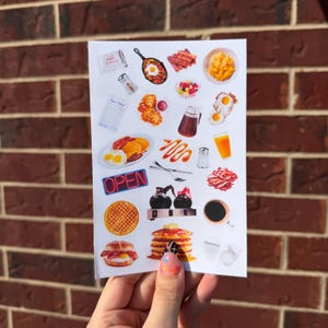 Retro Diner Breakfast Sticker Sheet | Hashbrowns, Coffee and Classic Breakfast Food Stickers for Junk Journals + Scrapbooks (4.5x6.75)