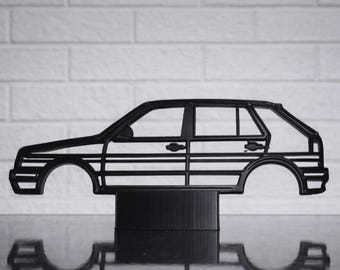 3D-geprinte autosilhouetdecoratie – Klassieke compacte autostijl – Minimalistische autodecoratie voor aan de muur of op tafel – Cadeau voor autoliefhebbers