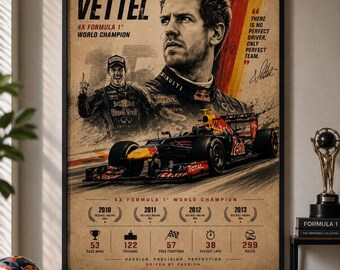 Póster retro de Sebastian Vettel de Fórmula 1