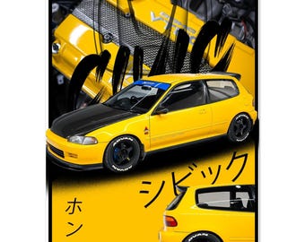 Póster del Honda Civic EK: decoración de pared JDM para aficionados a los coches.