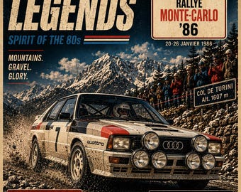 Rally Legends – Póster de automovilismo de los 80: El espíritu de la época dorada de los rallies para tu pared.