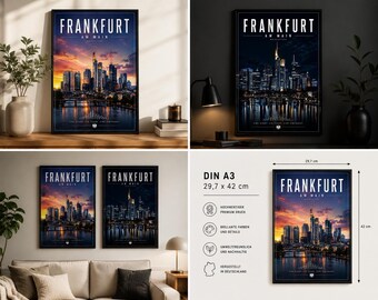 Póster del horizonte de Fráncfort – Fráncfort del Meno | Arte mural moderno | DIN A3