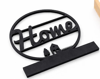 Decoratie met de tekst "Home" – 3D-geprinte standaard met huissilhouet | Moderne woondecoratie | Cadeau voor een housewarming