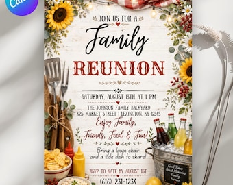 DIY Family Reunion Flyer Template, Editable Cousin Reunion Invite, Class Reunion card, Family Day Flyers, Cousins Reunion Invitations, Canva
