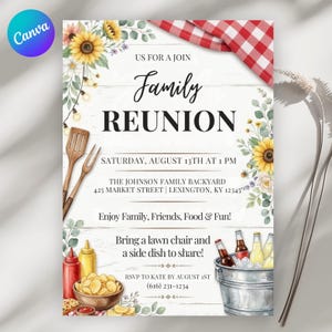 Family Reunion Invitation Template, BBQ Picnic Invite, Backyard BBQ Party Invitation, Summer Housewarming Party, Family Party Invitation