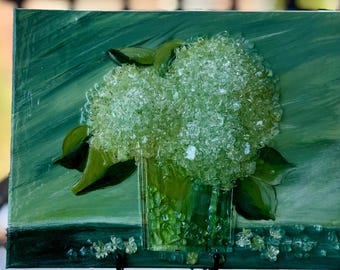 Hydrangea in glass. Coast Cottage. Wall Art.