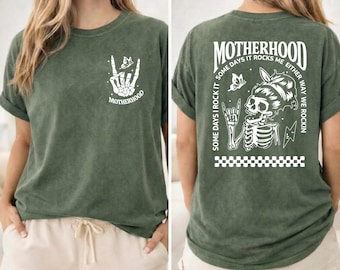 Comfort Colors® Motherhood Rock Shirt, Skeleton Rocker Mom Tee, Gothic Mama Gift