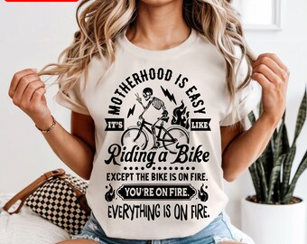 Comfort Colors Motherhood Shirt, Funny Cycling Mom Tee, Bike Graphic Gift
