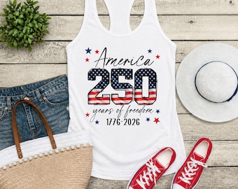 Bella Canvas 6008 America 250 Tank Top, Patriotic Racerback Tank, 1776 2026 USA Shirt