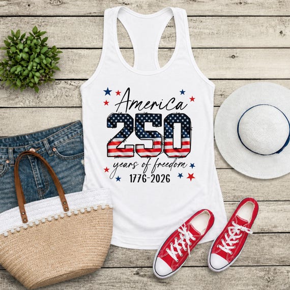 Bella Canvas 6008 America 250 Tank Top, Patriotic Racerback Tank, 1776 2026 USA Shirt