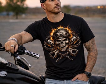 Ride Hard Skull Biker Tee, Chopper Graphic Shirt, Motorcycle Lover Gift