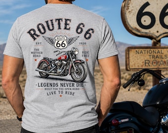 Route 66 Motorcycle Shirt, Vintage Biker Tee, The Mother Road Graphic, Retro Harley Style