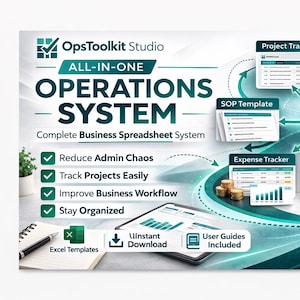 Operations Admin System – Business Spreadsheet Template | Project Tracker, Invoice, Risk Log (Excel Bundle)