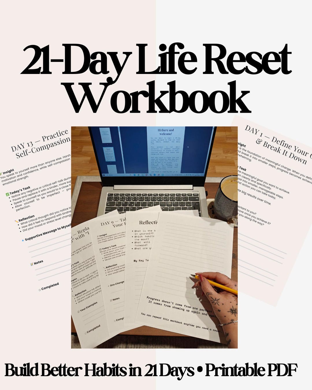 21 Day Life Reset Workbook Printable, Self Improvement Planner, Habit ...