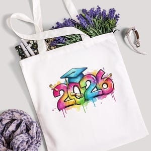Borsa tote colorata per la laurea 2026 | Borsa per studenti | Regalo di laurea originale | Classe del 2026 | Borsa regalo riutilizzabile per studenti