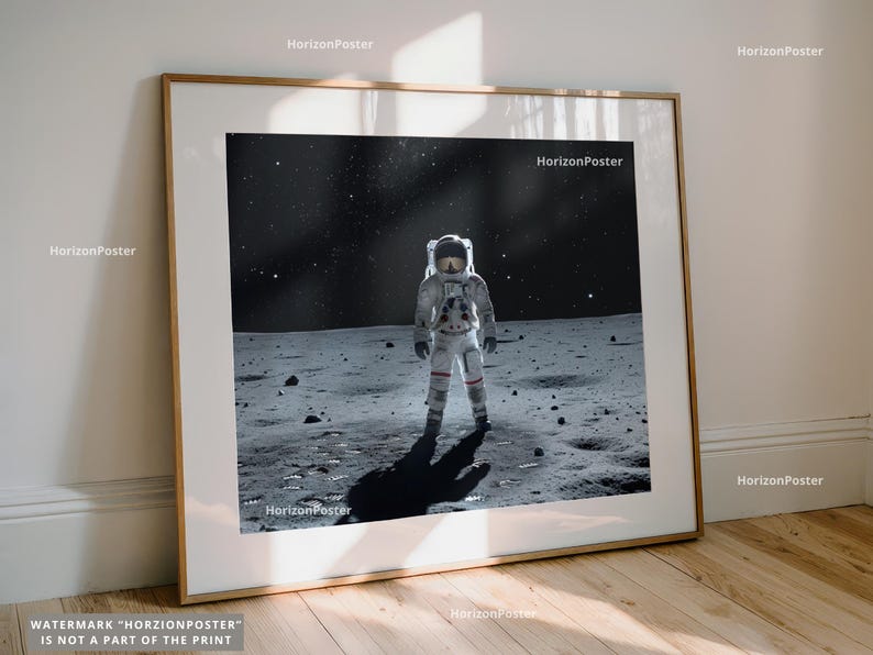 Moon Astronaut Poster, Lunar Surface Wall Art, Space Exploration Print ...