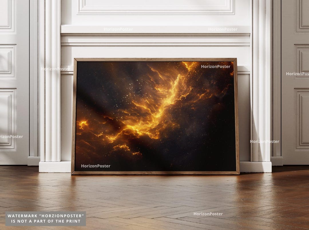 Golden Nebula Wall Art, Space Poster, Galaxy Print, Abstract Universe ...