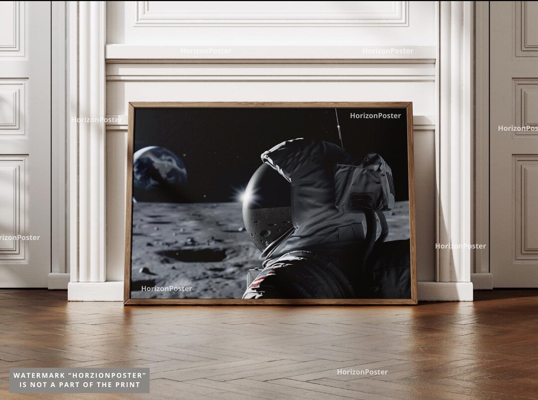 Moon Astronaut Poster, Lunar Surface Wall Art, Earth From Moon, Space ...