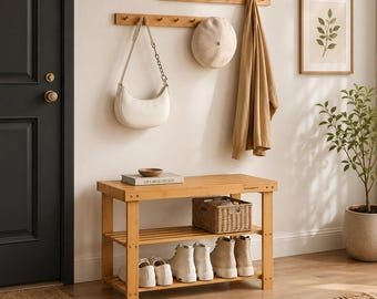 Shoe Rack Bench, 3-Tier Bamboo Shoe Storage Organizer, Entryway Bench, Holds Up to 286 lb, 11.3 x 27.6 x 17.8 Inches, for Entryway Bathroom