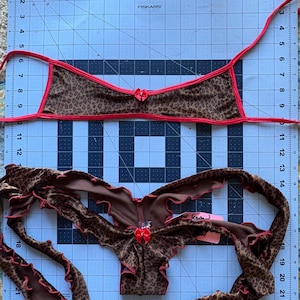 Leopard Velvet  Two Piece Stripper Exotic Dancer Set  XXS - XS