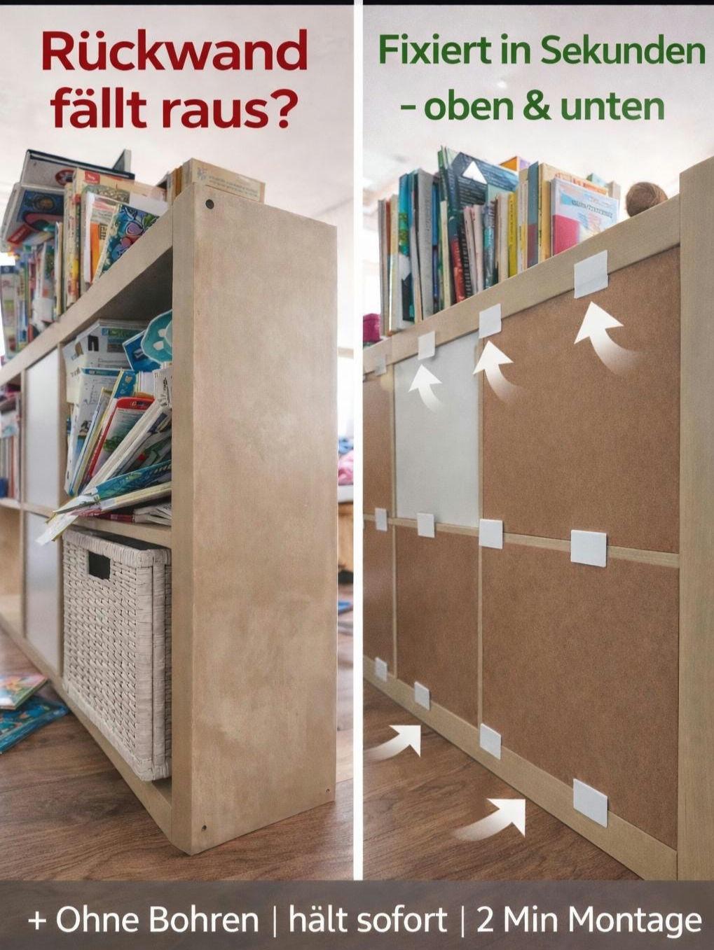 Kallax Rückwand Komplett-Set (1 Fach) | IKEA Kallax Rückwandhalter mit Platte | Ohne Bohren