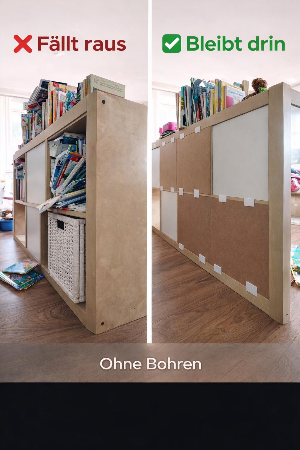 Kallax 1x2 Rückwand Komplett-Set 2 Fächer Übereinander | Sondergröße | Vertikale Halterung + Platten
