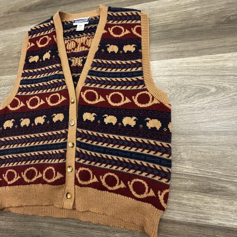 Vintage Pendleton Sweater Vest Womens Petite Large V Neck Wool Sheep Knit USA image 4