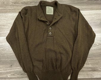 Vintage US Army Pullover Herren Mittelgrün 100% Wolle 5 Button Militär 90s USA