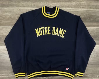 Felpa vintage anni '80 Notre Dame da uomo, taglia L, blu, foderata in pile, marca Champion, Made in USA