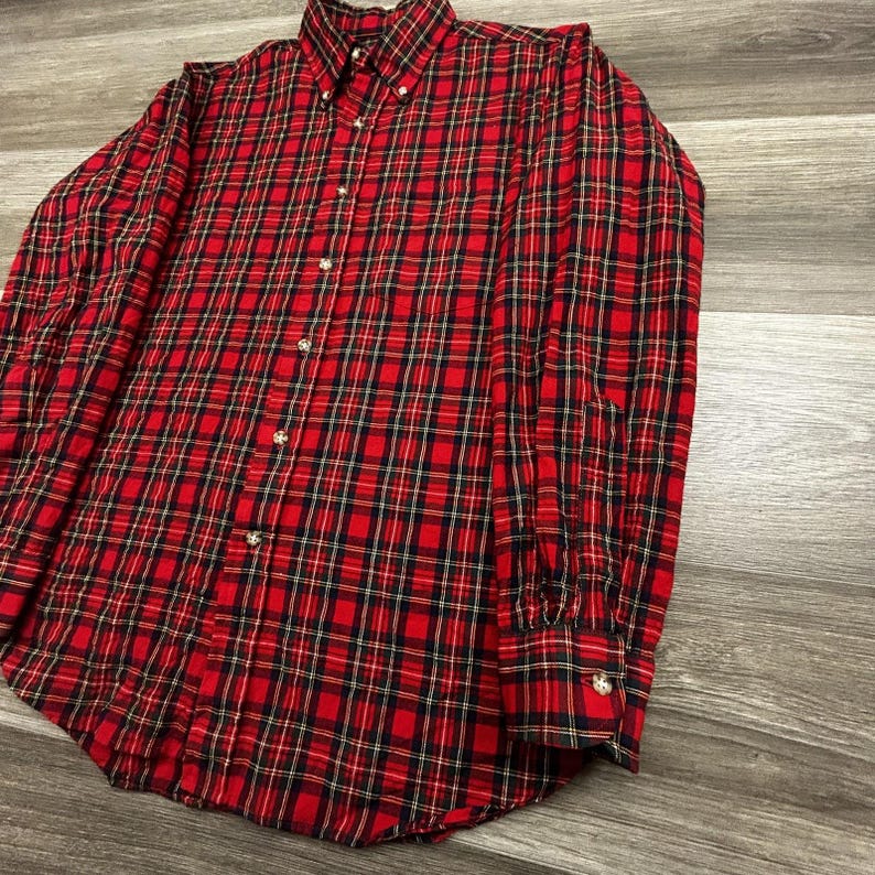 Vintage 60s Pendleton Flannel Lodge Shirt Mens Medium Red Plaid Wool Button USA image 4