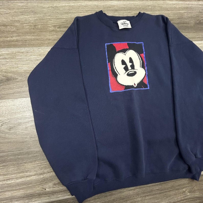 Vintage Disney Mickey Mouse Sweatshirt Mens Large Navy Blue Fleece Graphic 90s image 3