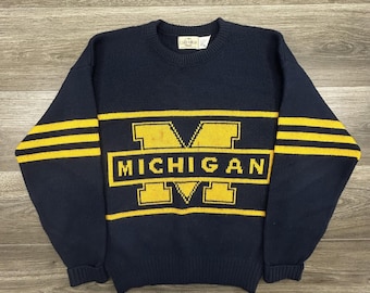 Klasyczny sweter Michigan Wolverines z lat 80., męski, mały, niebieski, futbol amerykański, Cliff Engle, USA