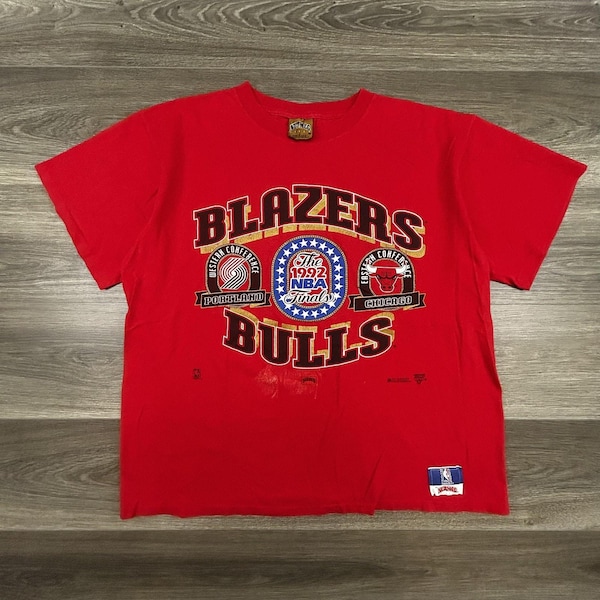 Vintage Chicago Bulls Blazers Shirt Large Rot 1992 NBA Finals Nutmeg 90s USA