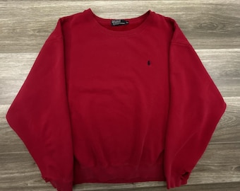 Sudadera vintage Polo Ralph Lauren para hombre, talla XL, roja, estilo desgastado, con logo del caballo, años 90.