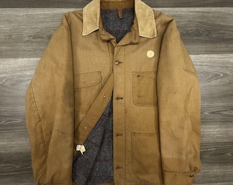 Vintage 60er Jahre Wrangler Big Ben Jacke Herren Große Canvas Chore Barn Coat Wolle gefüttert
