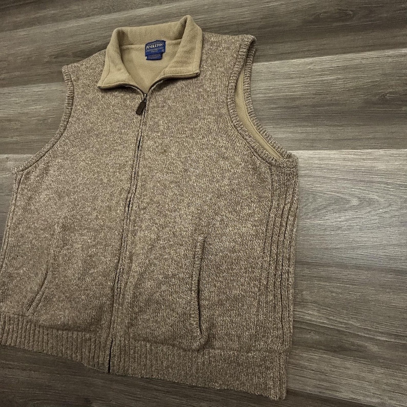 Pendleton Pullover Weste Herren Große Beige Shetland Wolle Full Zip Fleece gefüttert Bild 4