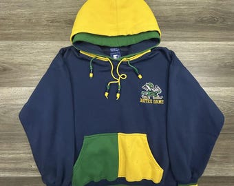 Sudadera con capucha vintage Notre Dame Fighting Irish para hombre, talla grande, azul, doble capucha, marca Starter de los años 90.