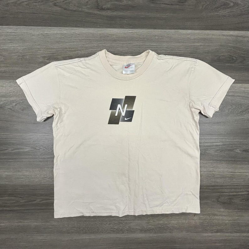 Vintage Nike Shirt Womens Large Neutrals N Logo Graphic Swoosh Retro Boxy 90s image 2