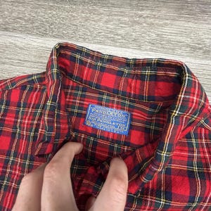Vintage 60s Pendleton Flannel Lodge Shirt Mens Medium Red Plaid Wool Button USA image 6