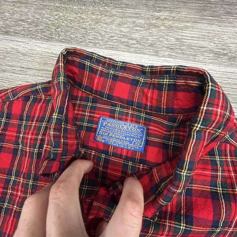Vintage 60s Pendleton Flannel Lodge Shirt Mens Medium Red Plaid Wool Button USA image 6