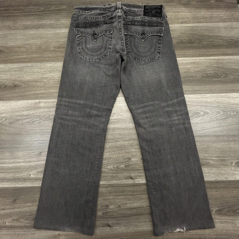 Vintage True Religion Ricky Jeans heren 36 x 32 grijs ontspannen bootcut houtskool VS afbeelding 1
