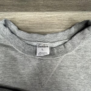 Sudadera vintage Carhartt para hombre, grande, gris, cuello redondo, logotipo bordado imagen 4