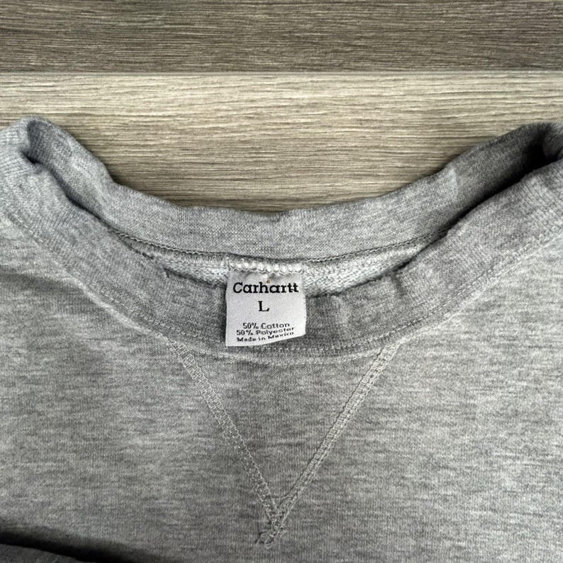 Sudadera vintage Carhartt para hombre, grande, gris, cuello redondo, logotipo bordado imagen 4