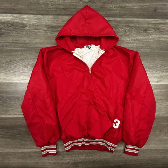 Vintage 80s Track Jacket Mens Small Red Hooded 1/4 Zip Talon